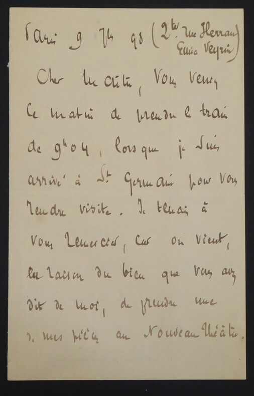 VEYRIN Emile - LETTRE AUTOGRAPHE SIGN&Eacute;E, PARIS, 1898. Emile Veyrin