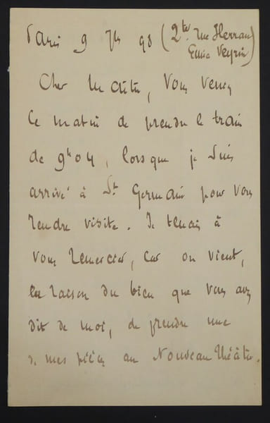 VEYRIN Emile - LETTRE AUTOGRAPHE SIGN&Eacute;E, PARIS, 1898. Emile Veyrin