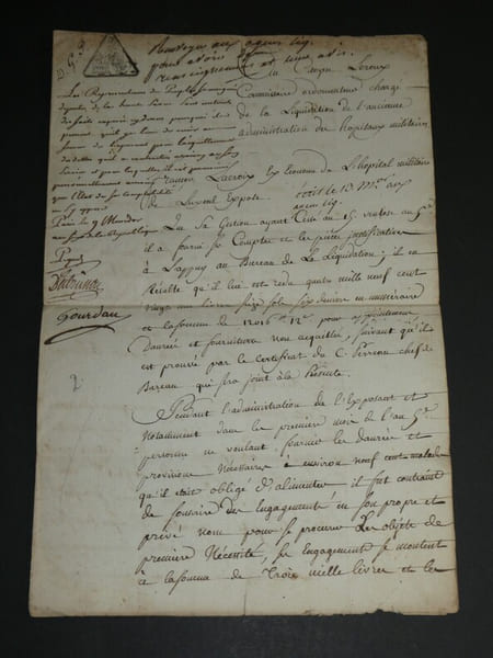 Lettre liquidation h&ocirc;pitaux militaires 13 messidor an 9 - Tampon fiscal. Lacroix
