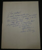 Andr&eacute; BILLY - Lettre autographe sign&eacute;e &agrave; Gabriel. Andr&eacute; Billy