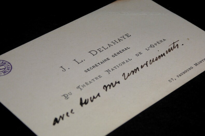DELAHAYE Jules L&eacute;on - CARTE DE VISITE AUTOGRAPHE, TH&Eacute;&Acirc;TRE NATIONAL OP&Eacute;RA. DELAHAYE Jules L&eacute;on