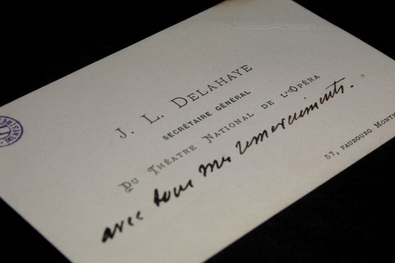 DELAHAYE Jules L&eacute;on - CARTE DE VISITE AUTOGRAPHE, TH&Eacute;&Acirc;TRE NATIONAL OP&Eacute;RA. DELAHAYE Jules L&eacute;on