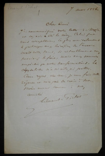 LAURENT-PICHAT L&eacute;on - LETTRE AUTOGRAPHE SIGN&Eacute;E, MARS 1856. L&eacute;on Laurent-Pichat