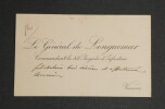 Paul de LONGUEMAR - CARTE DE VISITE AUTOGRAPHE DE F&Eacute;LICITATIONS. Paul de LONGUEMAR