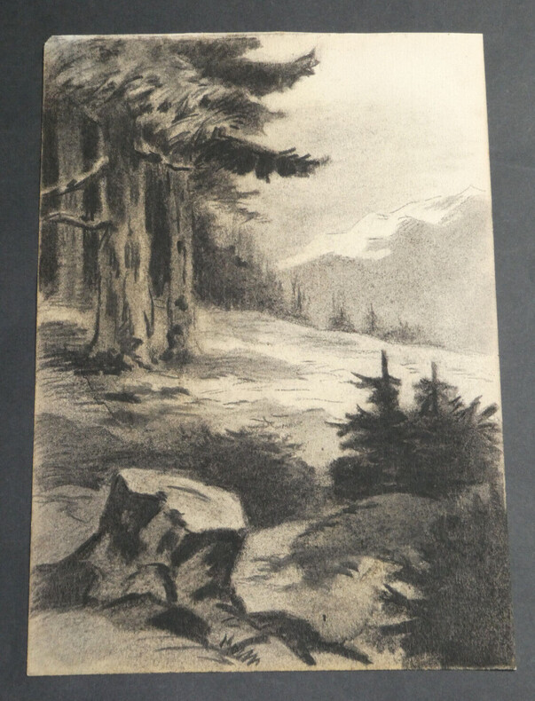 DESSIN ORIGINAL AU CRAYON - GUERRE 14/18 - PAYSAGE - OHRDRUF. 
