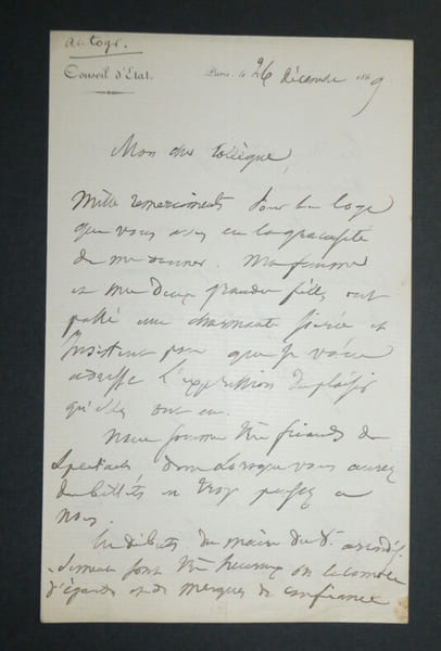 Joachim Ambert- LETTRE AUTOGRAPHE SIGN&Eacute;E, 26 d&eacute;cembre 1869 &agrave; Paris. Joachim AMBERT