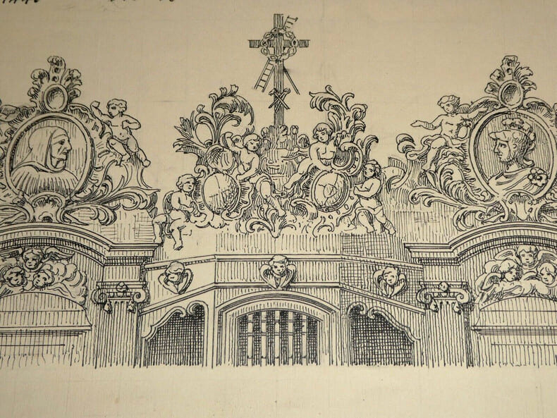 Dessin original - Confessionnal de l'&eacute;glise Saint-Georges-de-Boscherville. Louis Henri Laffill&eacute;e