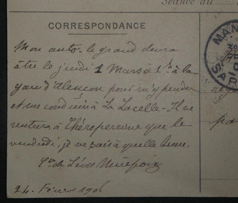 F&eacute;lix de L&eacute;vis-Mirepoix - CARTE POSTALE SIGN&Eacute;E, Ch&acirc;teau Ch&egrave;reperrine, 1906. F&eacute;lix de L&eacute;vis-Mirepoix