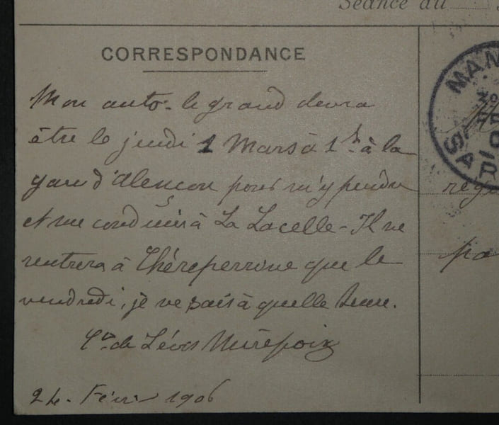 F&eacute;lix de L&eacute;vis-Mirepoix - CARTE POSTALE SIGN&Eacute;E, Ch&acirc;teau Ch&egrave;reperrine, 1906. F&eacute;lix de L&eacute;vis-Mirepoix