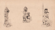 Esquisse &agrave; l'encre de trois figures anthropomorphes. 