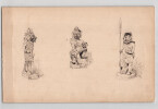 Esquisse &agrave; l'encre de trois figures anthropomorphes. 