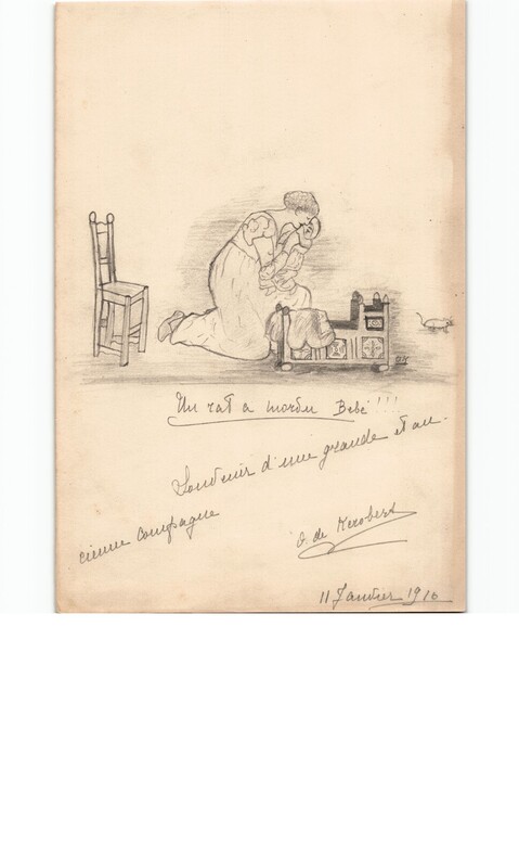 Dessin au crayon "un rat a mordu b&eacute;b&eacute; !!!" janvier 1916. 
