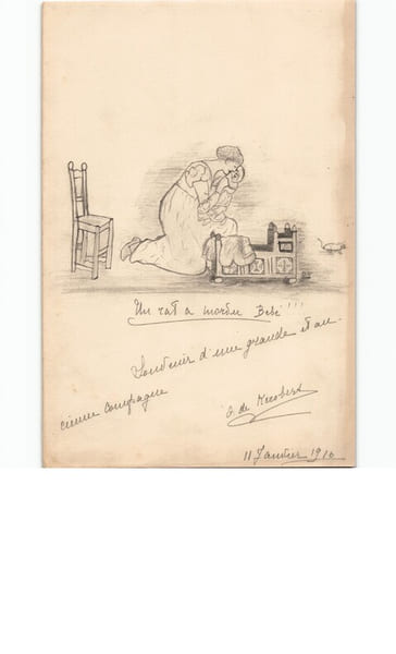 Dessin au crayon "un rat a mordu b&eacute;b&eacute; !!!" janvier 1916. 