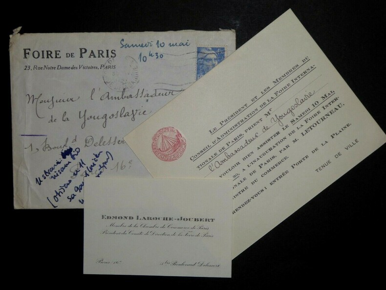 LAROCHE JOUBERT Edmond - CARTE DE VISITE ET CARTE D'INVITATION &Agrave; Marko RISTIC. Edmond Laroche-Joubert