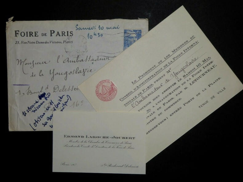LAROCHE JOUBERT Edmond - CARTE DE VISITE ET CARTE D'INVITATION &Agrave; Marko RISTIC. Edmond Laroche-Joubert