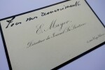 MAYER Eug&egrave;ne - Carte de visite simple annot&eacute;e, remerciements. Eug&egrave;ne Mayer