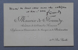 Maurice DE F&Eacute;RAUDY, Com&eacute;die-Fran&ccedil;aise - CARTE DE VISITE AVEC NOTE AUTOGRAPHE. Maurice DE F&Eacute;RAUDY