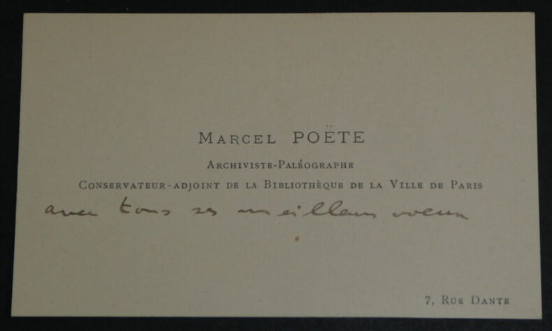 Marcel PO&Euml;TE, Archiviste et pal&eacute;ographe - CARTE DE VISITE AUTOGRAPHE DE VOEUX. Marcel PO&Euml;TE