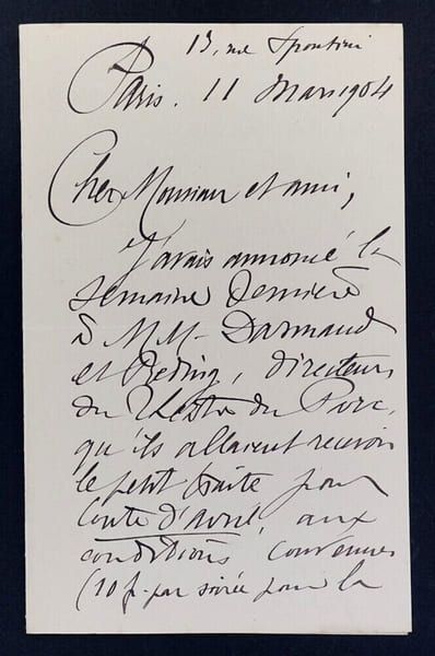 Auguste DORCHAIN, Ecrivain - LETTRE AUTOGRAPHE SIGN&Eacute;E, Paris, 1904. Auguste DORCHAIN