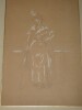 Dessin d'une femme au crayon de bois et touche de blanc. 