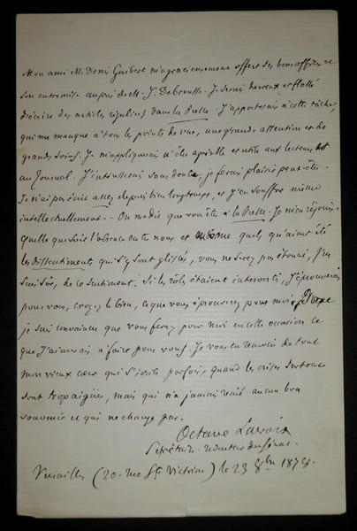 LETTRE AUTOGRAPHE SIGN&Eacute;E, S&Eacute;NAT, VERSAILLES, 1878. Octave Lacroix de Crespel