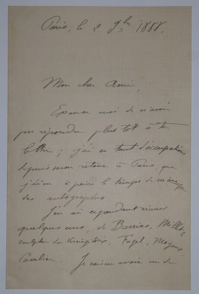 THEUNISSEN Corneille - LETTRE AUTOGRAPHE SIGN&Eacute;E, PARIS, NOVEMBRE 1888. Corneille Theunissen