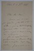 THEUNISSEN Corneille - LETTRE AUTOGRAPHE SIGN&Eacute;E, PARIS, NOVEMBRE 1888. Corneille Theunissen