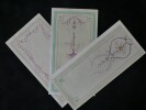 Lot de trois fresques &agrave; l'aquarelle en couleur + cartes postales coll&eacute;es au dos. 