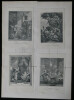Lot de trois fresques &agrave; l'aquarelle en couleur + cartes postales coll&eacute;es au dos. 