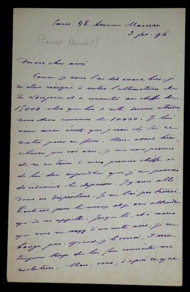 DAUDET Ernest - LETTRE AUTOGRAPHE SIGN&Eacute;E, Paris, 1896. Ernest Daudet