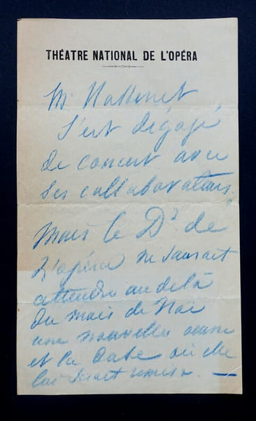 LETTRE AUTOGRAPHE SIGN&Eacute;E, &Agrave; PROPOS DE Jules MASSENET, OPERA. Auguste VAUCORBEIL