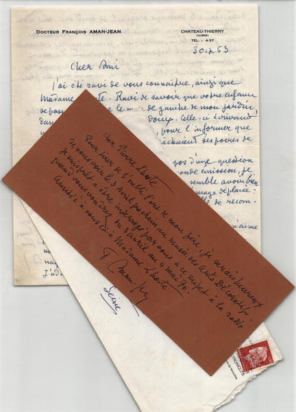 Fran&ccedil;ois Aman-Jean - Lot de 2 lettres autographes sign&eacute;es &agrave; Pierre Lhoste - 1963. Fran&ccedil;ois Aman-Jean