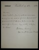 LETTRE AUTOGRAPHE SIGN&Eacute;E S&Eacute;NAT, VERSAILLES, 1875. Octave Lacroix de Crespel