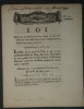 Loi distributions des d&eacute;penses entre d&eacute;partements, sign&eacute;, imprimerie Royale 1791. M.L.F DuPort