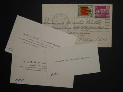GENERAL A. M. F. Van der KROON - CARTES DE VISITE À Marko RISTIC, 1949