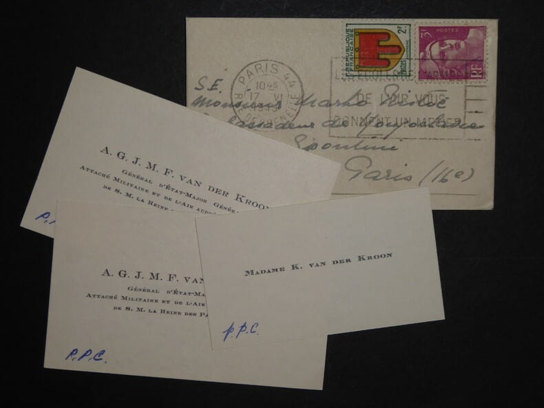 GENERAL A. M. F. Van der KROON - CARTES DE VISITE &Agrave; Marko RISTIC, 1949. A. G. J. M. F. Van der KROON