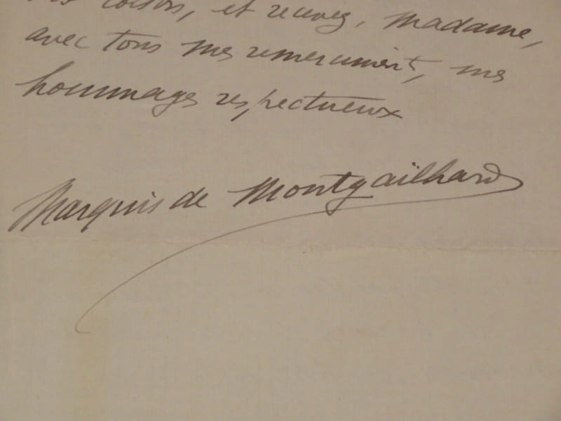 MARQUIS DE MONTGAILHARD LETTRE AUTOGRAPHE SIGNEE A UNE DAME 1911. Marquis de Montgailhard