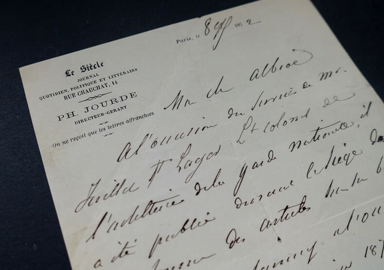 JOURDE Philippe - LETTRE AUTOGRAPHE SIGN&Eacute;E, JOURNAL LE SIECLE, PARIS 1872. Philippe Jourde