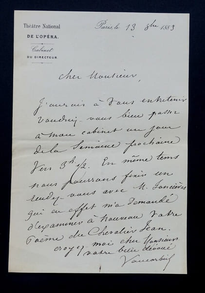 VAUCORBEIL Auguste - LETTRE AUTOGRAPHE SIGN&Eacute;E, &Agrave; PROPOS D'UNE VISITE 1883. Auguste Vaucorbeil