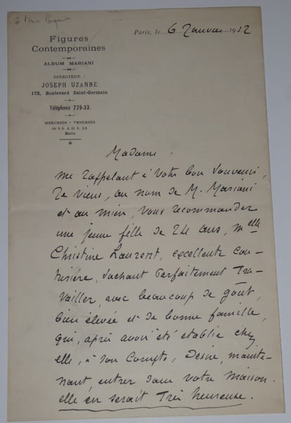 UZANNE Joseph- LETTRE AUTOGRAPHE SIGN&Eacute;E, FIGURES CONTEMPORAINES 1912. Joseph Uzanne