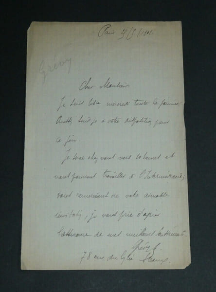 Auguste Gr&eacute;vy , Math&eacute;maticien - LETTRE AUTOGRAPHE SIGN&Eacute;E, 1901. Auguste GR&Eacute;VY