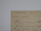 BOURGEOIS Emile - LETTRE AUTOGRAPHE SIGN&Eacute;E, OP&Eacute;RA COMIQUE de PARIS. Emile BOURGEOIS