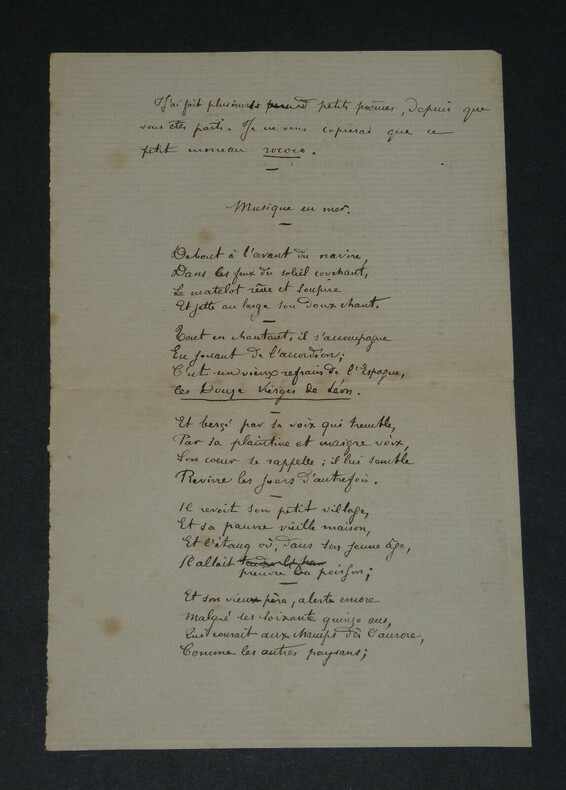 Henry FAUVEL - Po&egrave;me autographe sign&eacute;, intitul&eacute; "Musique en mer". Henry FAUVEL