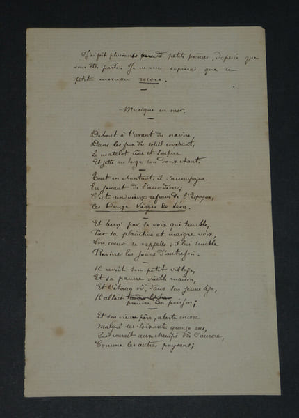 Henry FAUVEL - Po&egrave;me autographe sign&eacute;, intitul&eacute; "Musique en mer". Henry FAUVEL