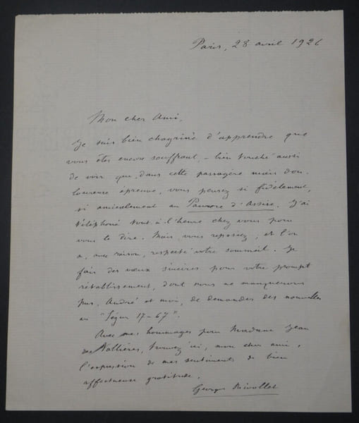 Georges RIVOLLET, Personnalit&eacute; politique - LETTRE AUTOGRAPHE SIGN&Eacute;E PARIS 1926. Georges RIVOLLET