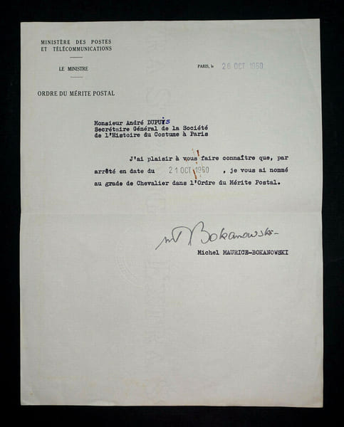 Michel MAURICE-BOKANOWSKI - Tapuscrit sign&eacute; adress&eacute; &agrave; Andr&eacute; DUPUIS, 26 octobre 1960. Michel Maurice-Bokanowski