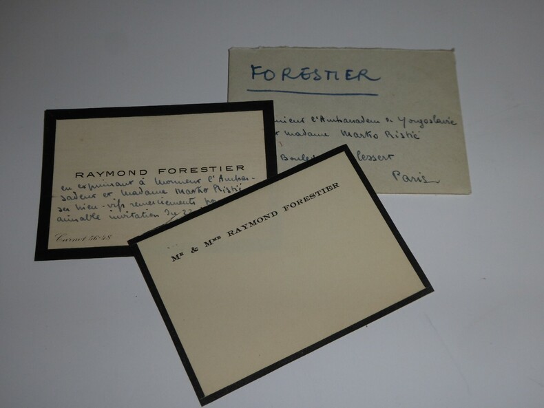 FORESTIER Raymond - CARTE DE VISITE &Agrave; Marko RISTIC, INVITATION D&Eacute;CLIN&Eacute;E, 1949. Raymond Forestier