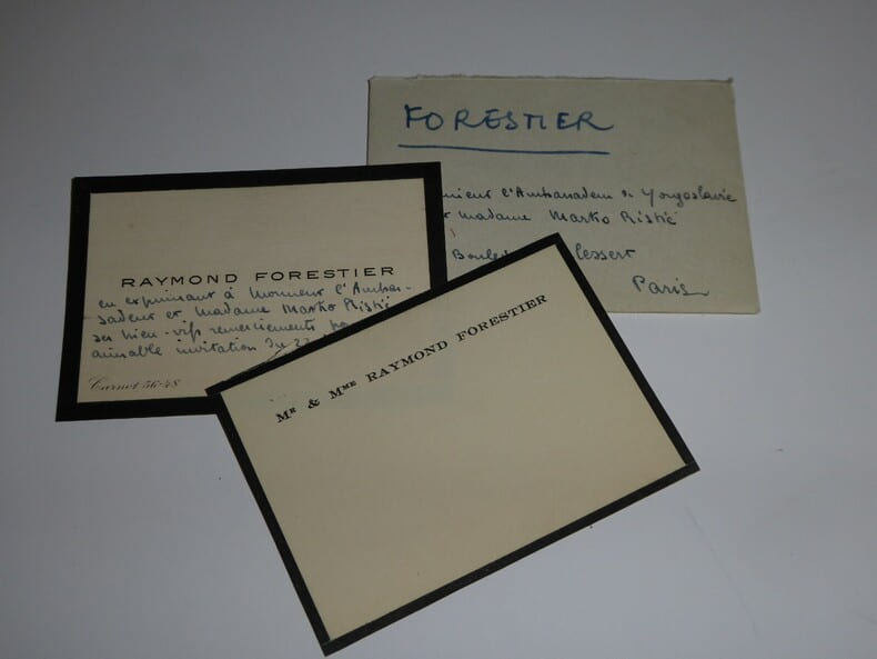 FORESTIER Raymond - CARTE DE VISITE &Agrave; Marko RISTIC, INVITATION D&Eacute;CLIN&Eacute;E, 1949. Raymond Forestier