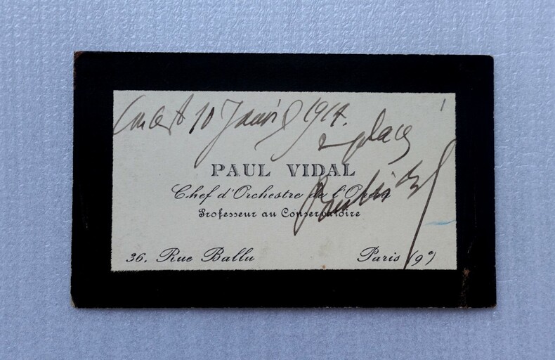 VIDAL Paul - Carte de visite autographe sign&eacute;e, Op&eacute;ra Comique, 10 juin 1914. Paul Vidal