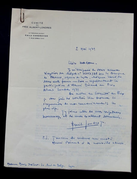 Correspondance entre Emile Condroyer et Marise Dalbret, Henri B&eacute;raud 1939. Emile Condroyer, Marise Dalbret, Henri B&eacute;raud